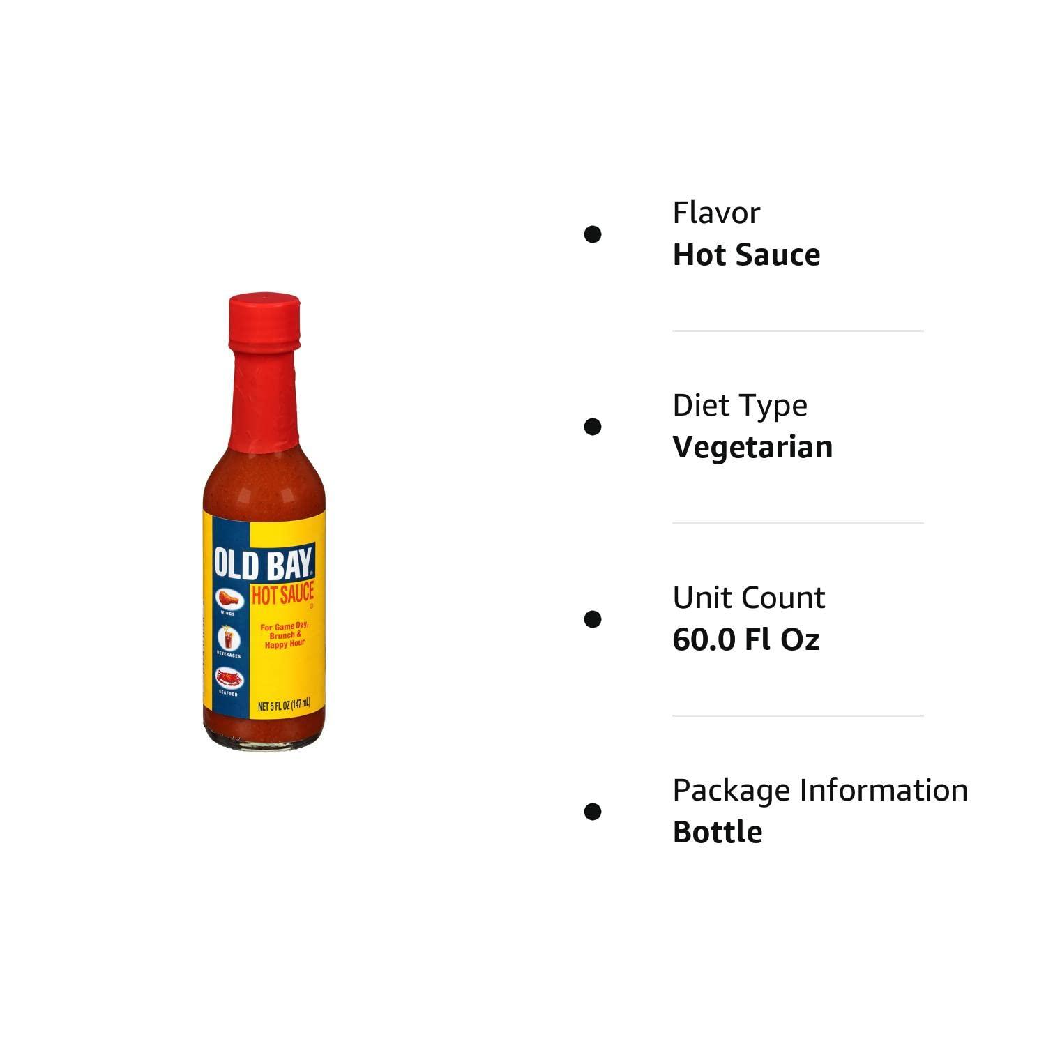 image:imageOLD BAY Hot Sauce 5 fl oz One 5 Fluid Ounce Bottle of Hot Sauce Perfect for Tabletop for a Spicy Kick to Chicken Wings Burgers Seafood French Fries and More5 Fl Oz Pack of 12